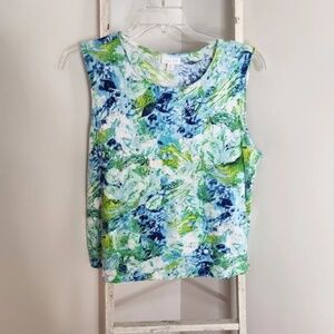 J.Jill top womens 2X 100% Linen sleeveless green blue white